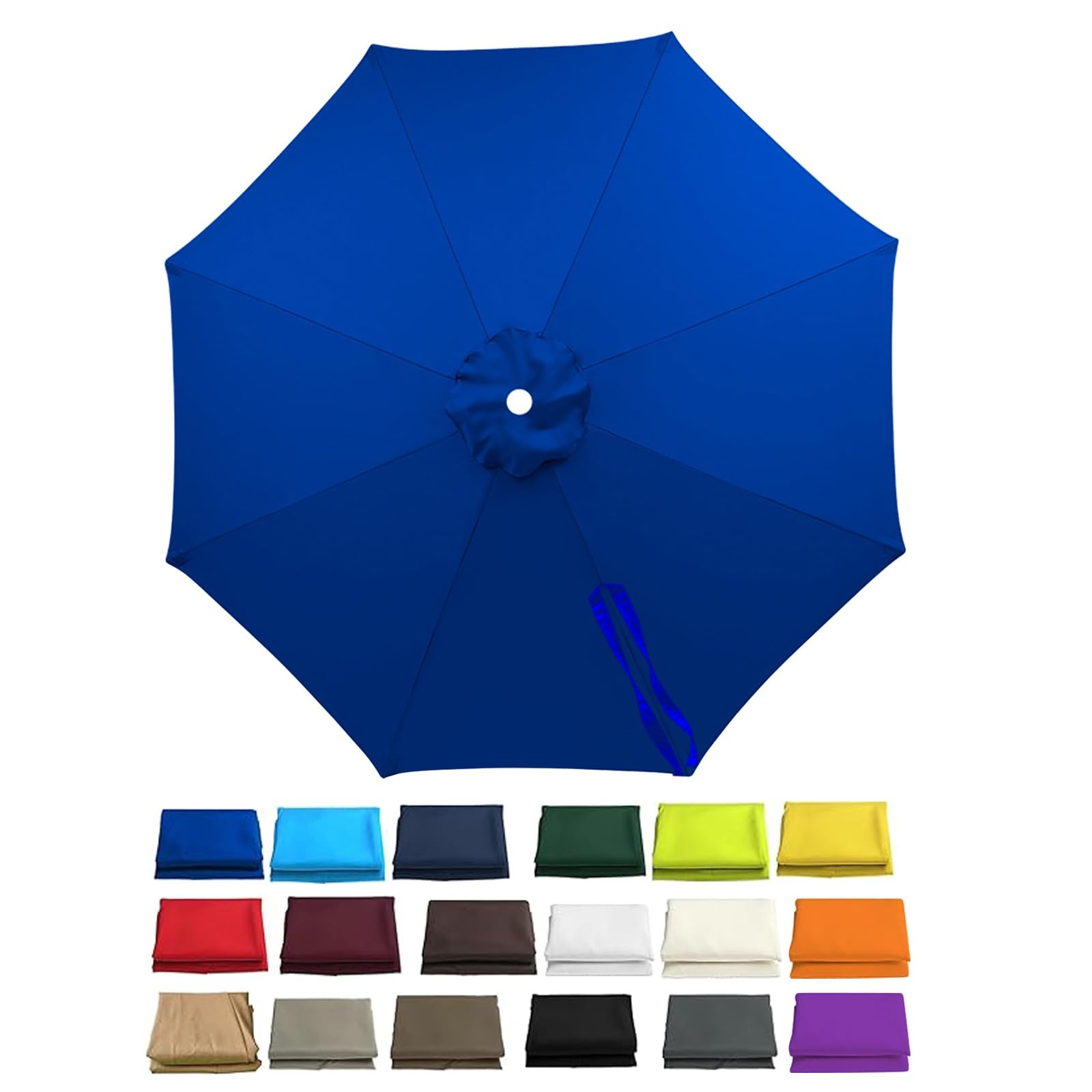 ESOYAWE Garden Parasol Replacement Cover, 2m 2.3m 2.5m 2.7m 3.0m 4.0m 6/8 Arms Sun Umbrella Canopy Replacement Outdoor Market Patio Table, UV-Block Waterproof Polyester Cloth Fabric(Blue,8ribs/2.5m)
