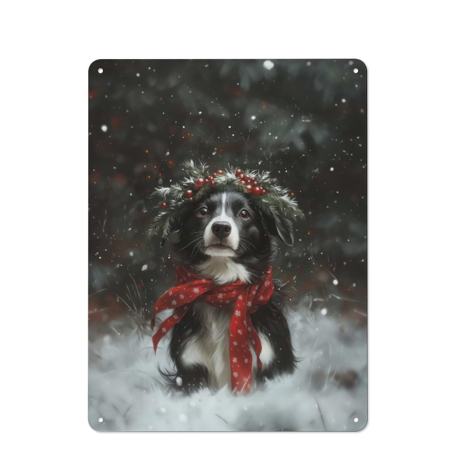 Junmoney Christmas Border Collie Metal Wall Sign 40X30cm Featuring For Home Bar Wall, For Themed Interiors In Home Bars And Entertaining Spaces