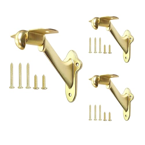 Stair Handrail Brackets Wooden Railing Support Champagne Brass, 3 Pack