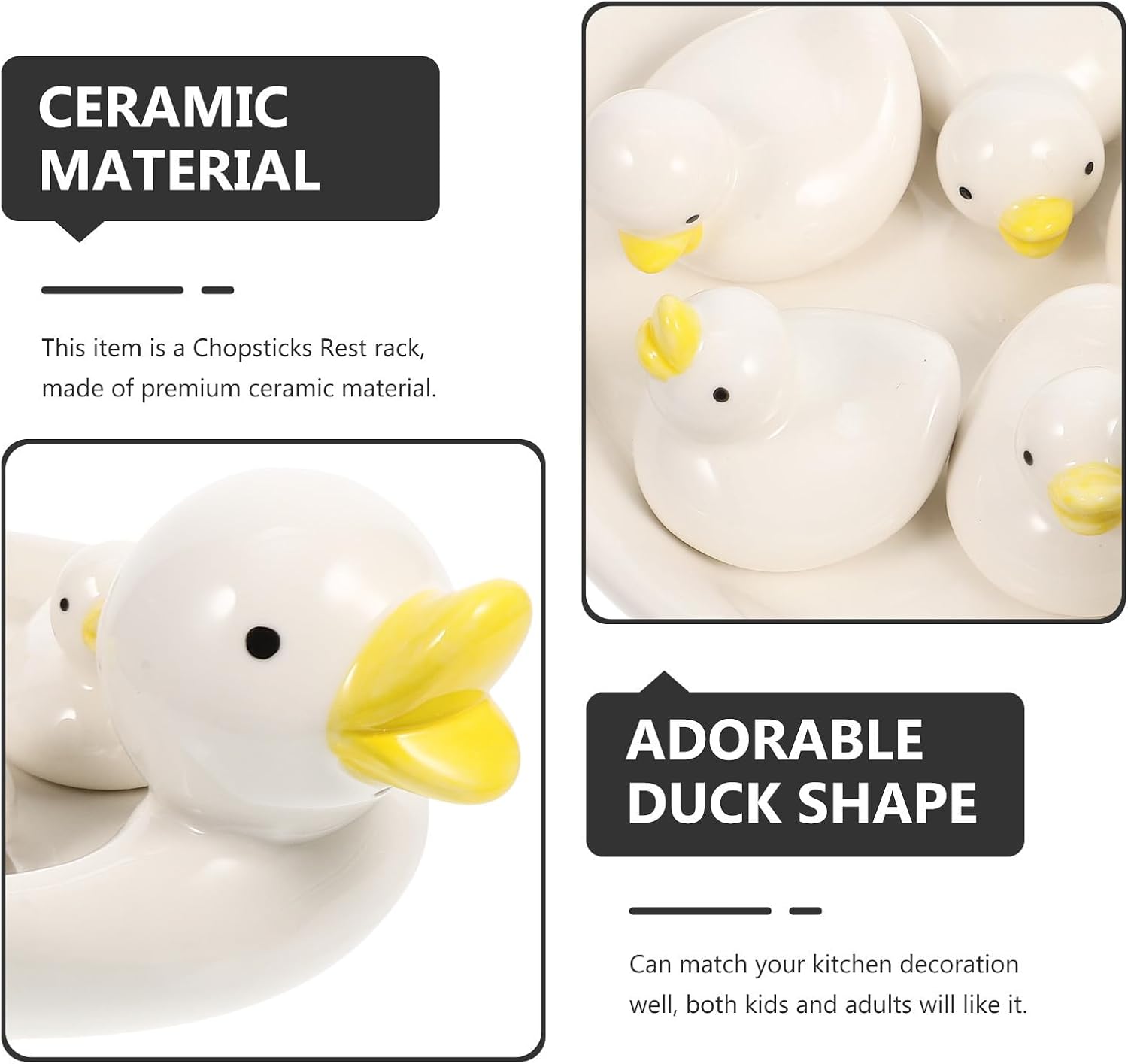 Ceramic Duck Chopstick Holder Rest Set for Teaspoons and Forks