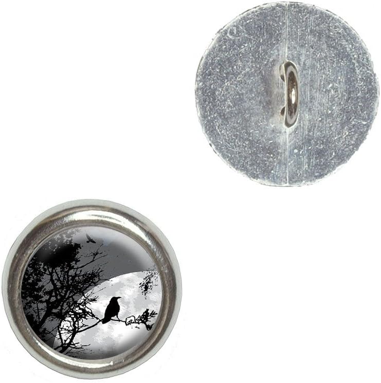 Raven at Night - Black Bird Full Moon Metal Craft Sewing Novelty Buttons - Set of 4