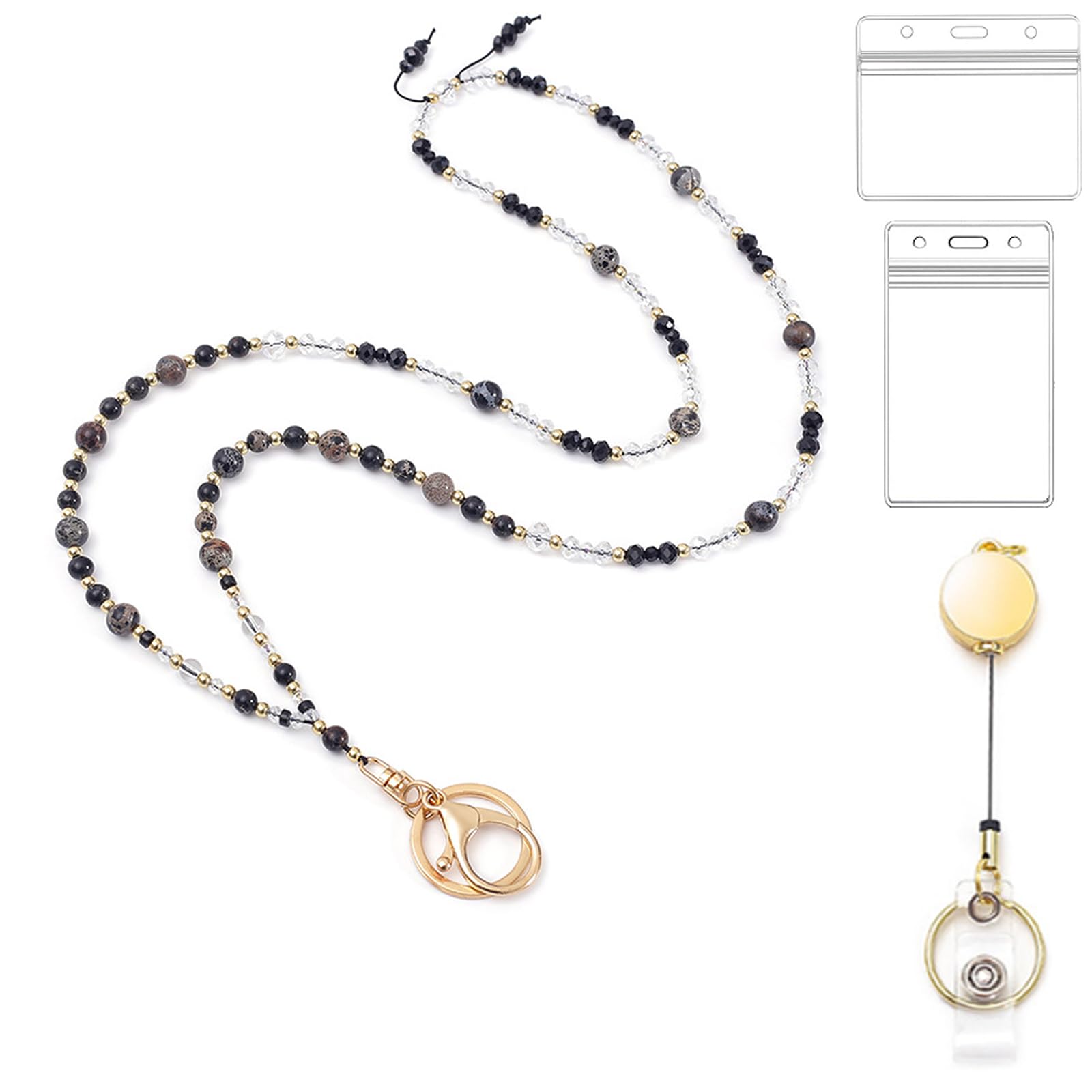 ID Badges and Keys Lanyard, Beaded Lanyards for Women and Teacher, Retractable Cute Lanyard for use in Schools, Hospitals, Offices and Cruise Ships