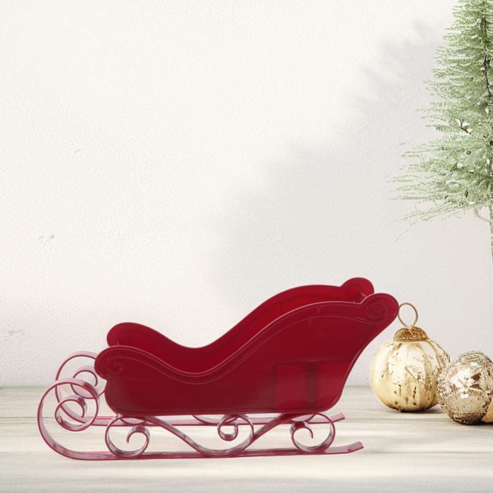 LOGOFUN 4 pcs Christmas Desk Sleigh Decoration Plastic Santa Claus Sleigh Figurine Red Sleigh Tabletop Ornament for Xmas Tree Decoration