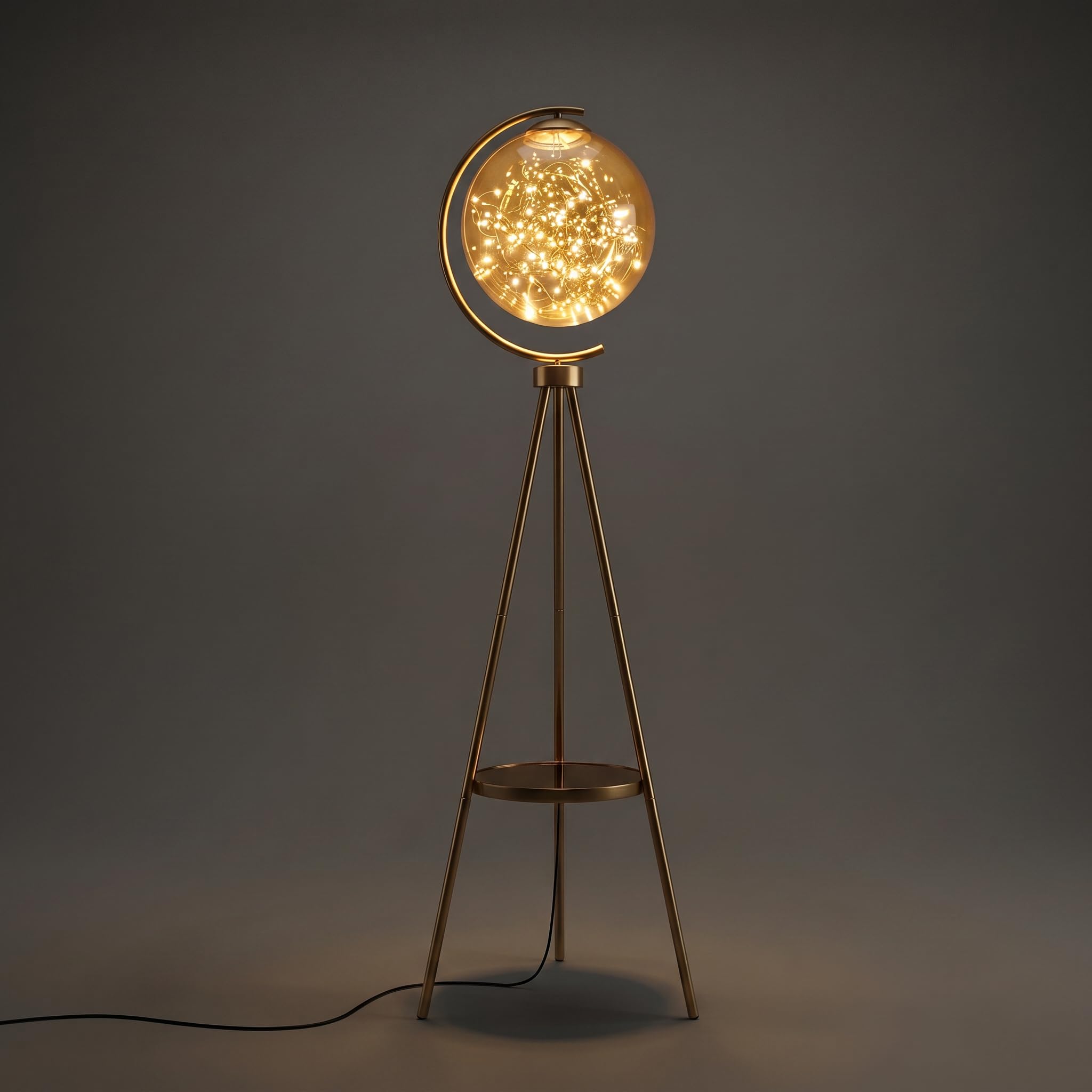 Modern Gold Floor Lamp with Glass Globe & LED Lights | Decorative Tripod Standing Lamp | Warm Ambient Lighting for Living Room, Bedroom, Home Décor-picture-39