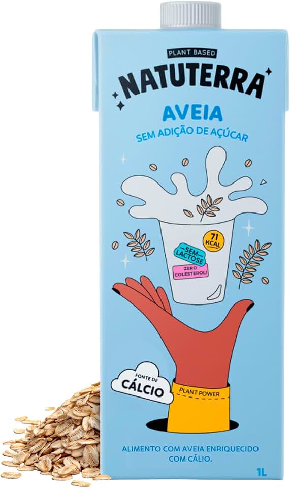 Leite de Aveia Natuterra 1L | Bebida Vegetal de Aveia Plant Based Sem Adição de Açúcar | Bebida sem lactose, colesterol e soja, fonte de cálcio | Perfeito para café, smoothies e criações culinárias
