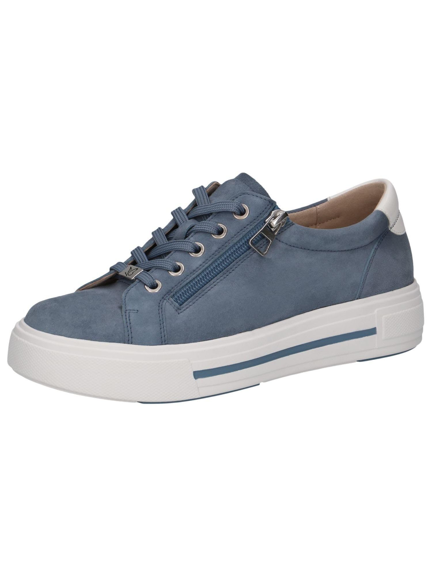 CAPRICE Women's Low-top Leather Sneakers with Zipper, Blue (Lt.Blue Suede), 4.5 UK