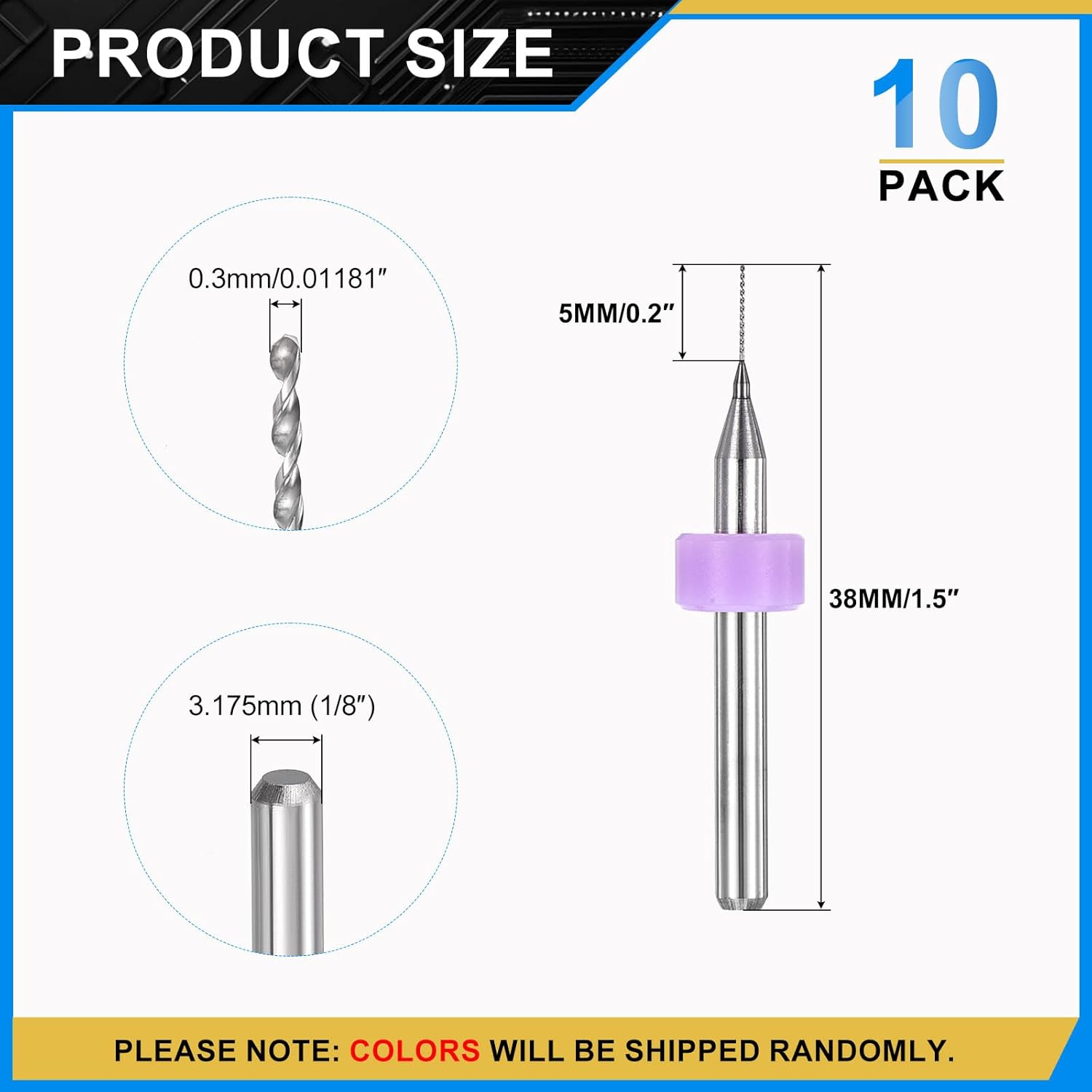 PATIKIL 10 Pack 0.3mm Micro Drill Bits 1/8" Shank Carbide Tungsten Steel 135° Mini Small Bits Print Circuit Board Drilling Tool for CNC Engraving Precision Machinery