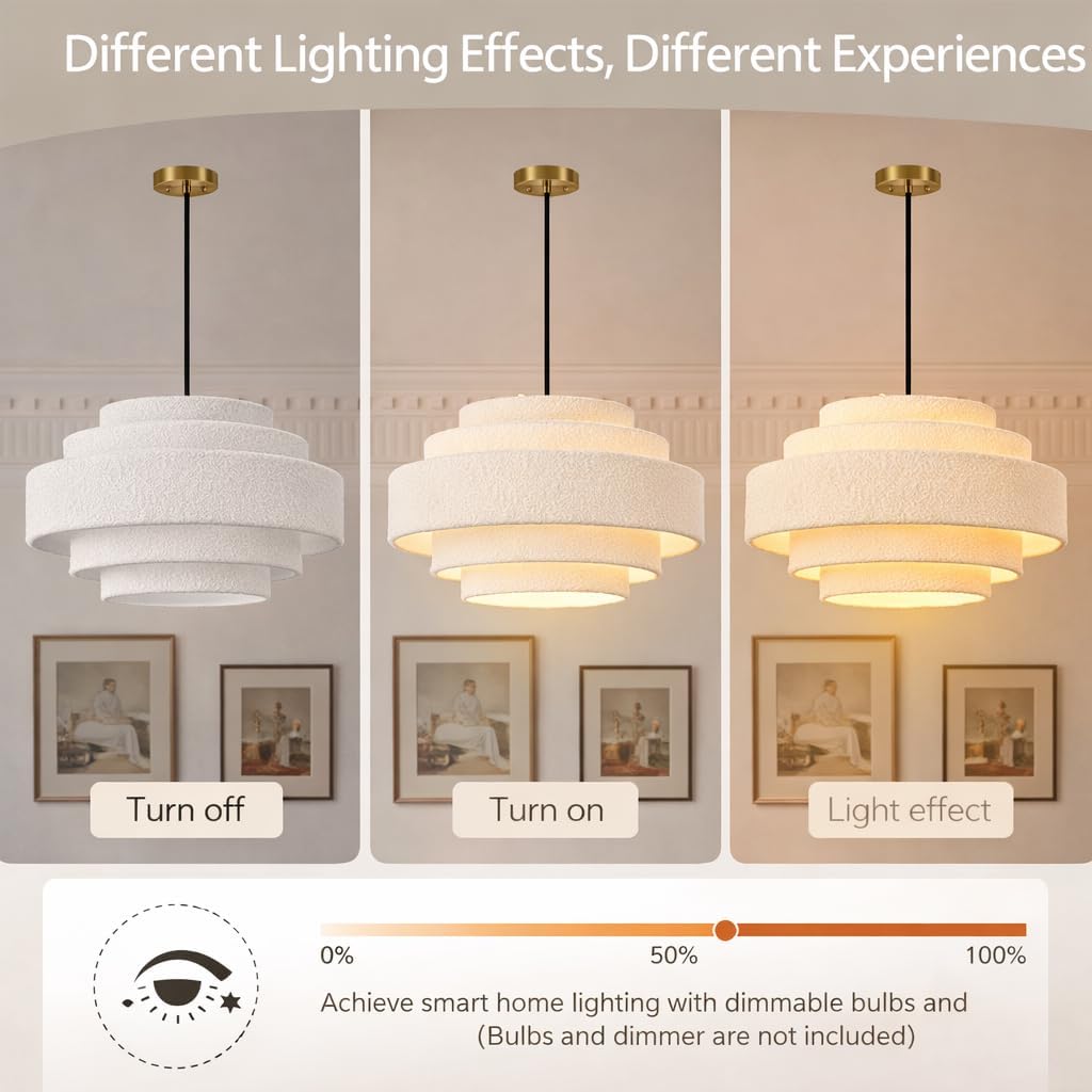 20'' Modern 5-Tier Chandelier, Large Plush Drum Pendant Light for Kitchen Island, Adjustable Height & White Shade, Coastal Hanging Lighting Fixture for Dining Room, Living Room, Bedroom, Foyer