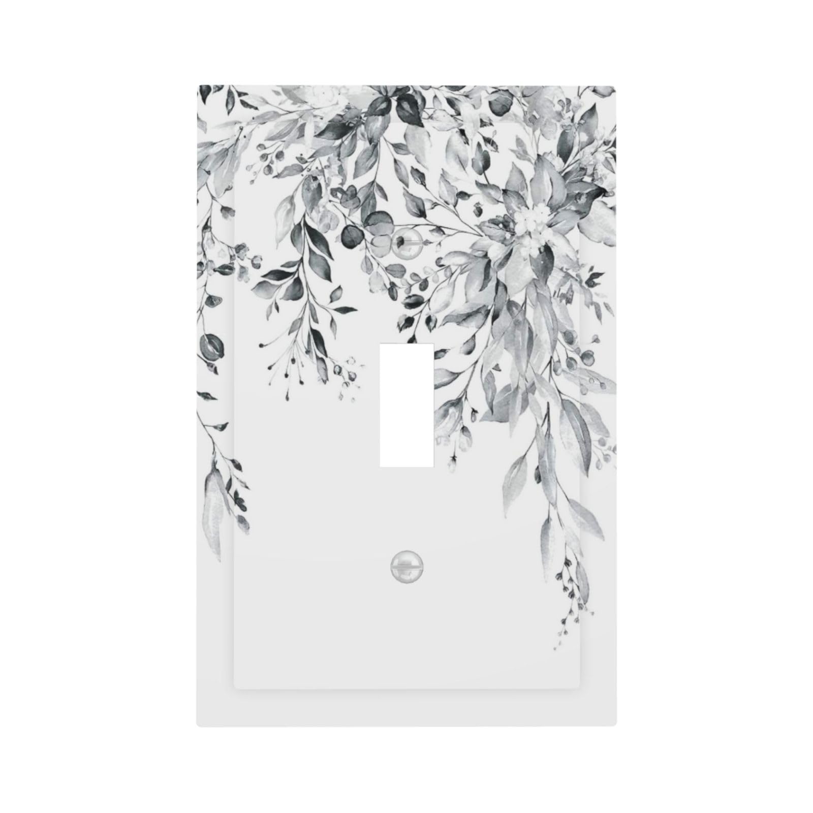 White/Grey Sage Eucalyptus Leaves Decorative 1 Gang Light Switch Cover Single Toggle Switch Wall Plate Cover Electrical Switchplate Faceplat Room Decor