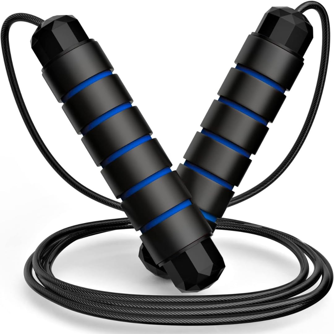 De Jure Fitness Jump Rope, Tangle-Free Rapid Speed Skipping Rope for Women, Men, and Kids, Adjustable Jump Rope Workout with Anti-Slip Handles for Fitness, Home Exercise & Slim Body (Blue)-image-28