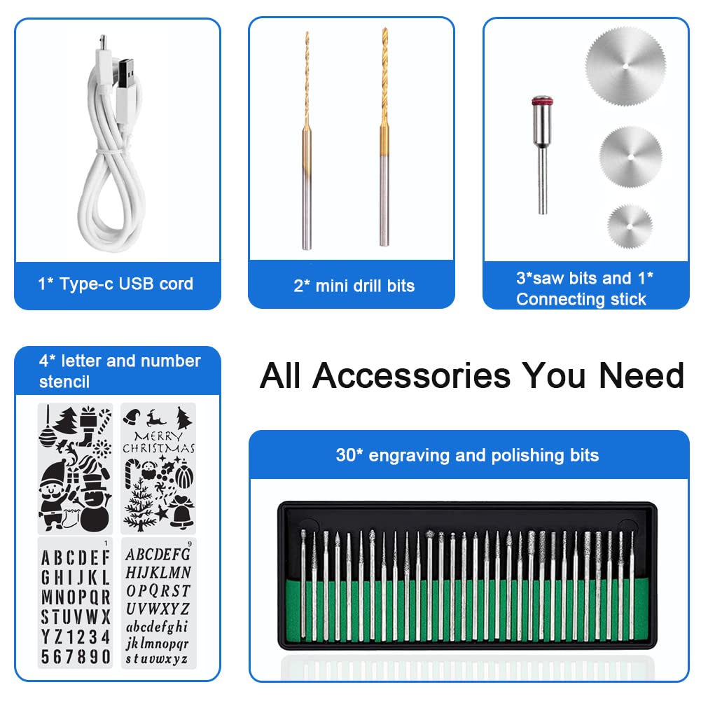 Newest USB Rechargeable Engraving Pen with 35 Bits and 4 Stencils,Mini Electric Engraving Machines Engraver Pen Etching Pen Cordless Rotary Tools Engraved Jewelry Glass Metal Wood Resin
