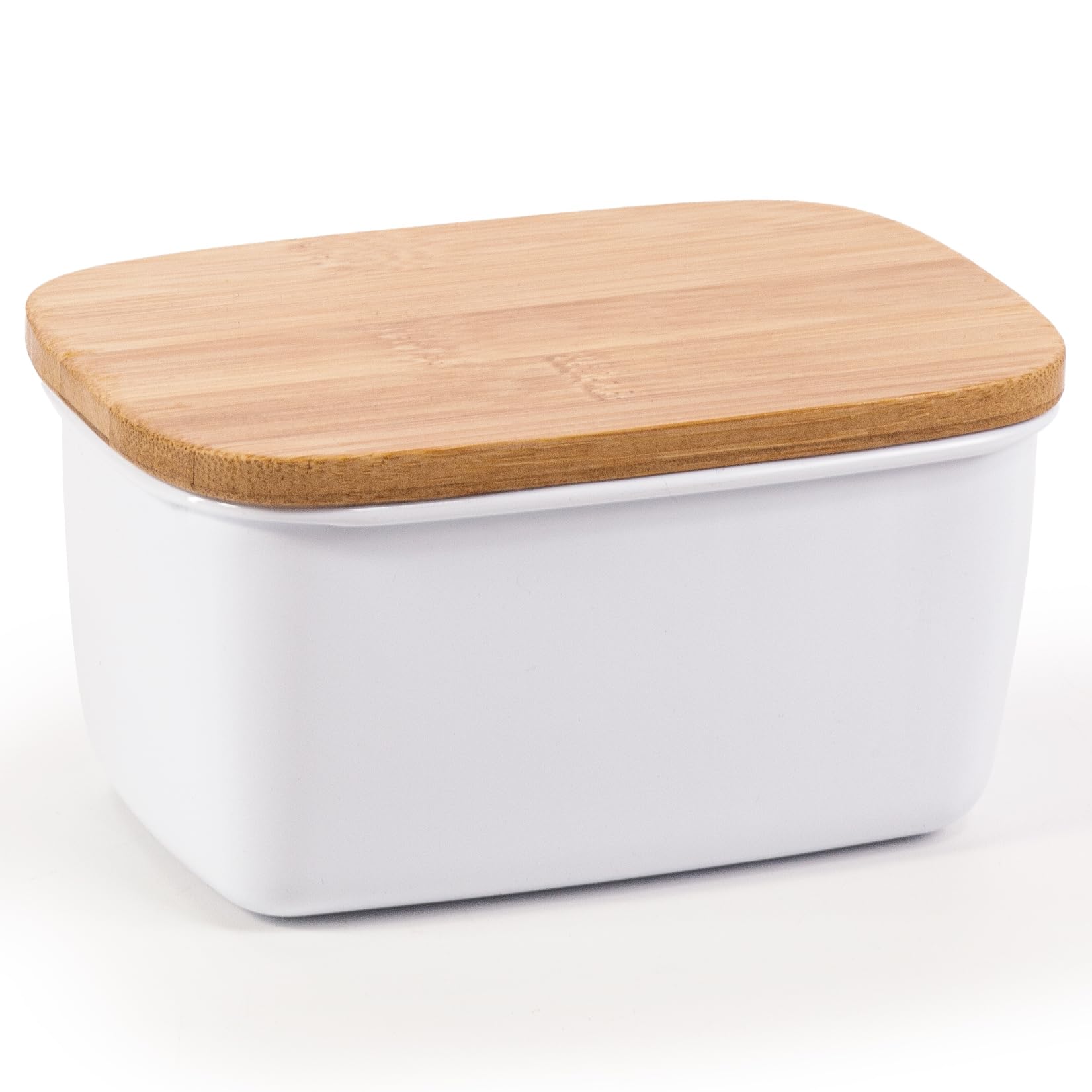EHC Large Butter Dish With Airtight Bamboo Lid, Butter Keeper, White, 500ml, 15x10x8cm