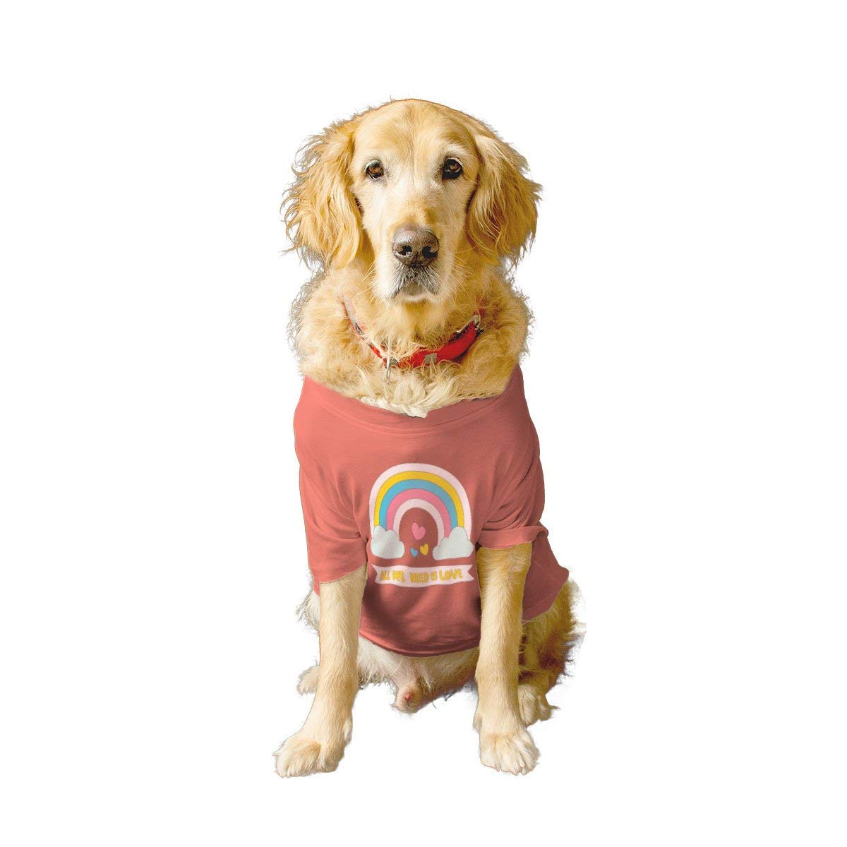 Ruse Basic Summer Dog T-Shirt All WE Need is Love Printed Pets Crew Neck Half Sleeves Shirt/Apparel/Clothes/Tees Gift for Dogs(Salmon) X-Large (Saint Bernard, Great Dane etc.)