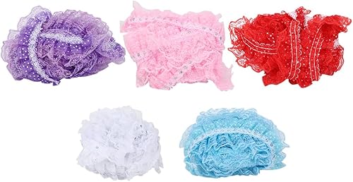 Miniatura 9 de Cinta de encaje DIY, 5 yardas, multicolor, 1.772 in, impresión de puntos, plisados, de malla, de encaje, lentejuelas bordadas, manualidades (blanco)
