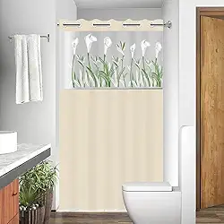 Cortina Box em PVC Estampada Para Banheiro Anti Mofo Com Ganchos (BEGE)