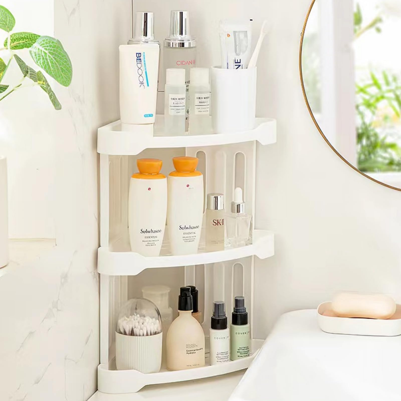 Badezimmer-Organizer Mit 3 Etagen – Acryl & Edelstahl, Für Kosmetik, Parfüm & Hautpflege, Rutschfeste Füße