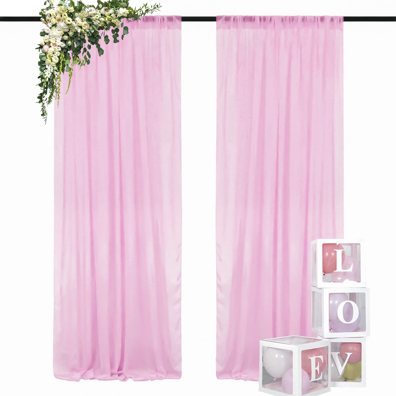 DUOBAO Pink Chiffon Backdrop Curtain-2 Panels 29x120-Inch Wedding Draping Beach Curtains for Living Room Polyester Voile Window Darpes Photography
