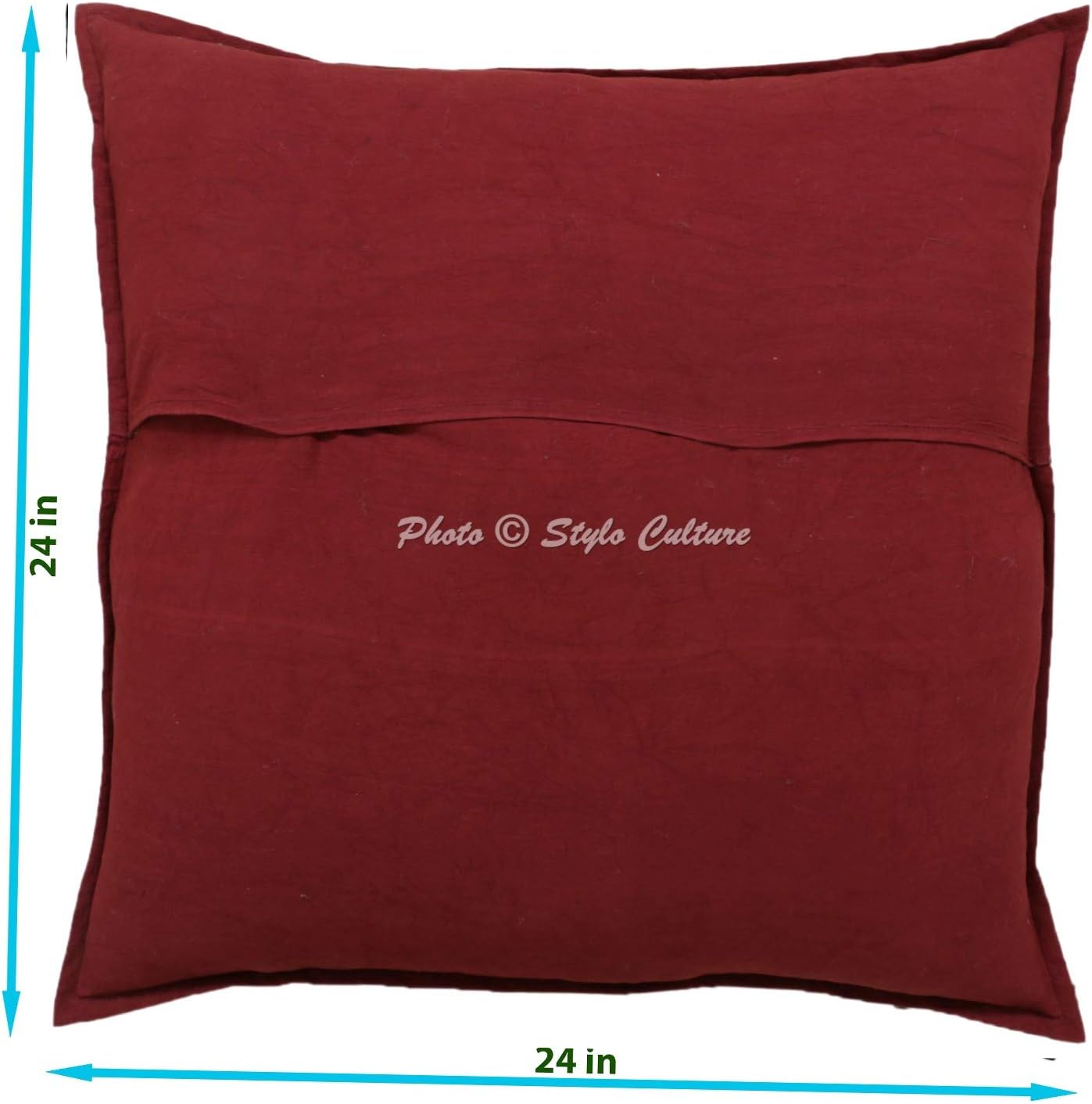 Ethnic Decorative Couch Sofa Accent Throw Pillow Covers 60x60 cm Cotton Bed Room Maroon Mirrored Embroidered Square Luxury Envelope Bohemian 24x24 Inch Cushion Covers - 2 Pcs