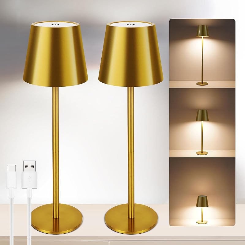 VARICART LED Asztali Lámpa Szett, 2db Vezeték Nélküli Érintésvezérelt, USB-C Tölthető, 3 Színhőmérséklet, Állítható Magasság, IP54 Vízálló,