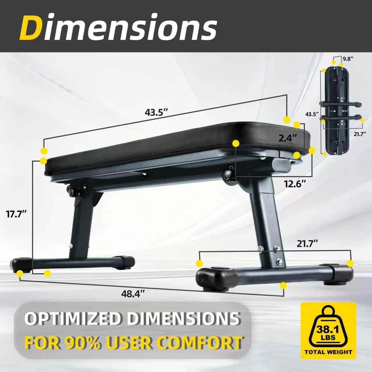 Flat Weight Bench, 2.4 Inch Thick Pad Workout Bench 660 LBS Bench Press Exercise Equipment for Home Gym Strength Weight Training