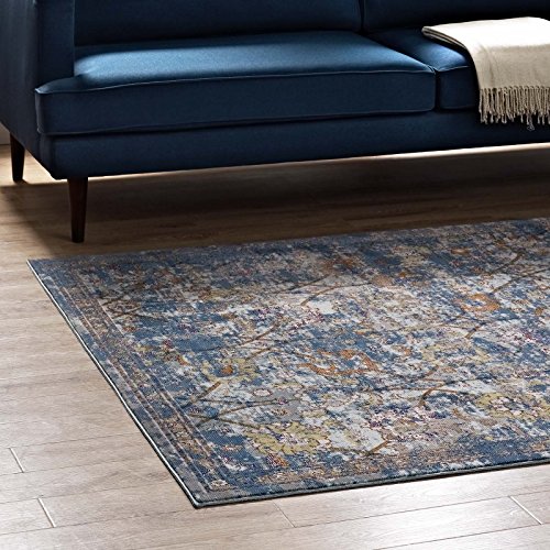 Modway Minu Distressed Floral Lattice 8X10 Area Rug In Blue Gray, Yellow And Orange #TOP19