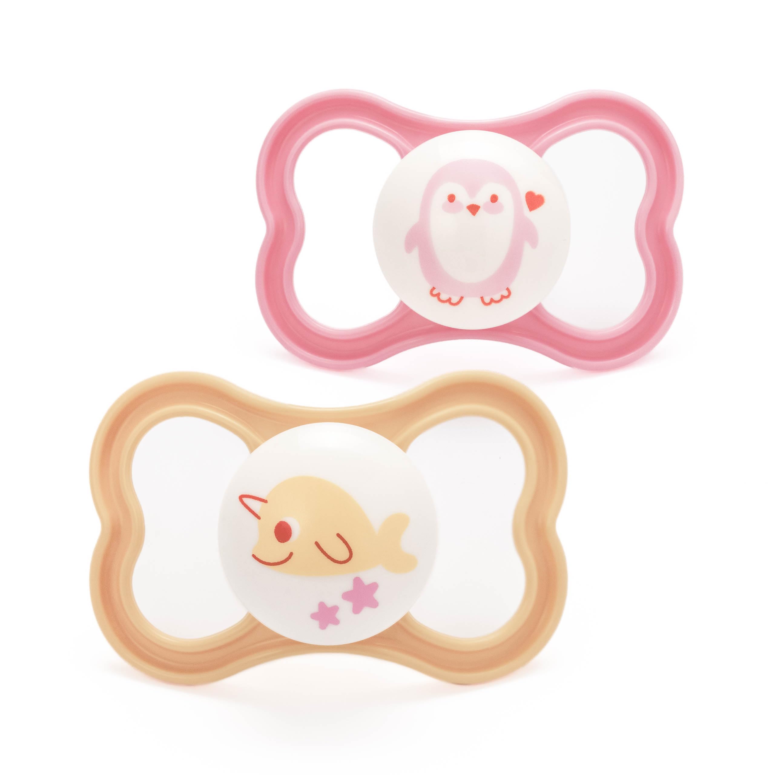 MAM Air Soothers | 18-36 Months | 2 Pack | Comes in Dummy Steriliser Case | Sustainable Materials | Baby Accessories | Peach/Cream (Various Designs)