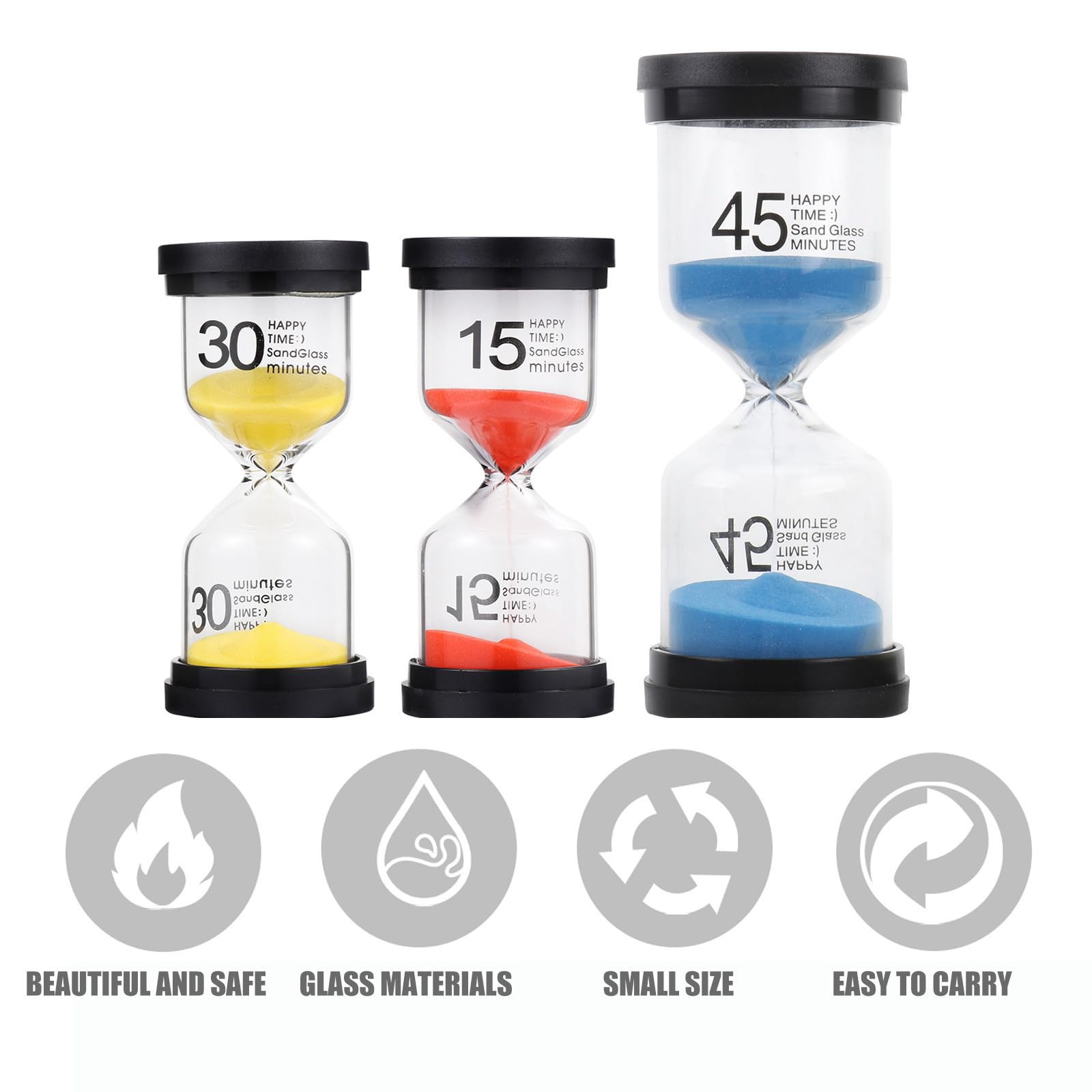 CANIGHT Reloj de y Plástico de Arena Temporizador de Escritorio 3 Piezas Adecuado Concentración para y Ocio