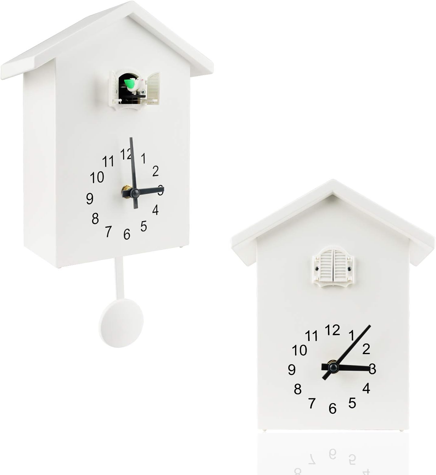 KEYPOWER Cuckoo Clock with Cuckoo Bird Voices, Pendulum, Timed Alarm, Bird House Wall Art for Living Room, Kitchen, Office (White)