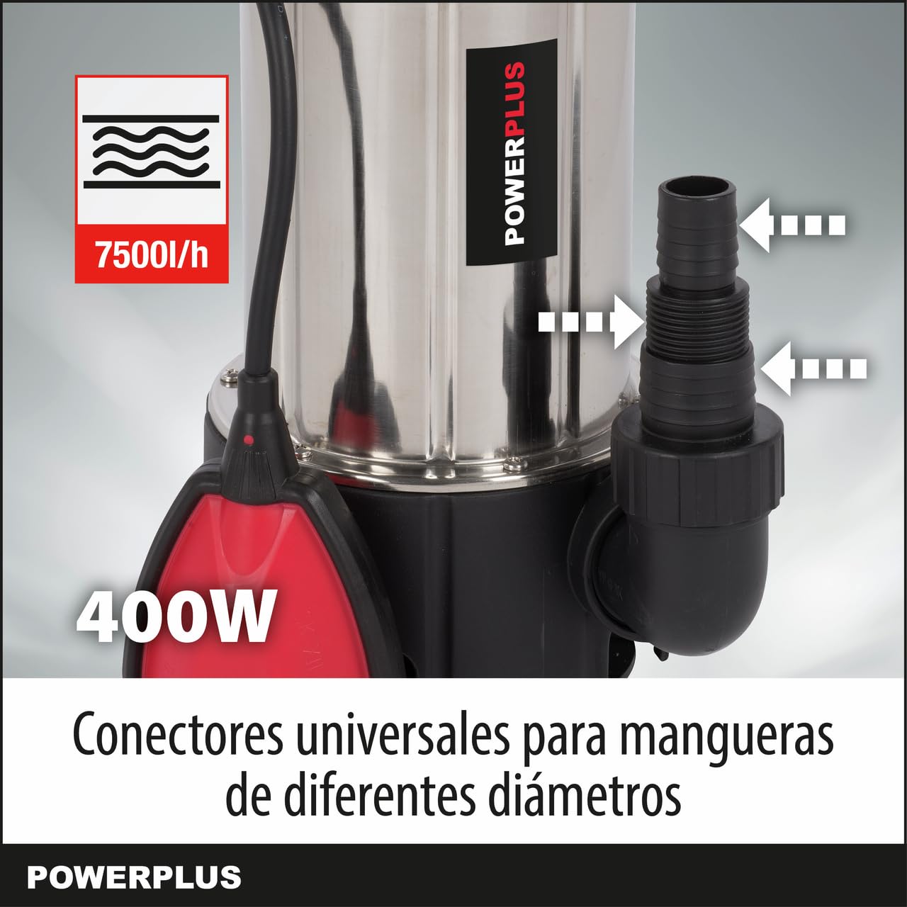 POWERPLUS Bomba sumergible POWEW67912-400 W motor y agua máxima de 7500 l/hour