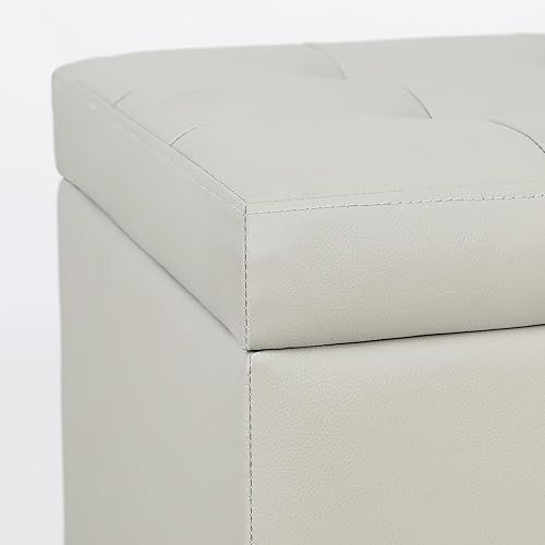 Miniatura 7 de Homebeez Taburete otomano cuadrado de almacenamiento de piel sintética con tapa abatible, color gris elefante