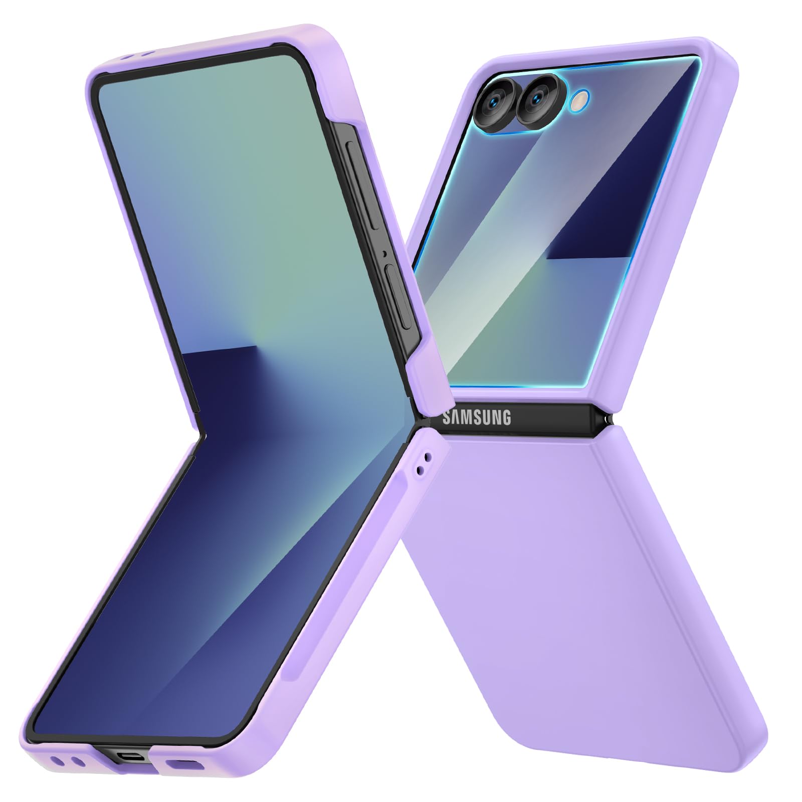 Ruky for Samsung Galaxy Z Flip 7 Slim Case with Screen Protector, Purple | Hard PC Shockproof Protective Cover, Support Wireless Charging Girls Women Full Body Covers for Samsung Z Flip 7, Purple