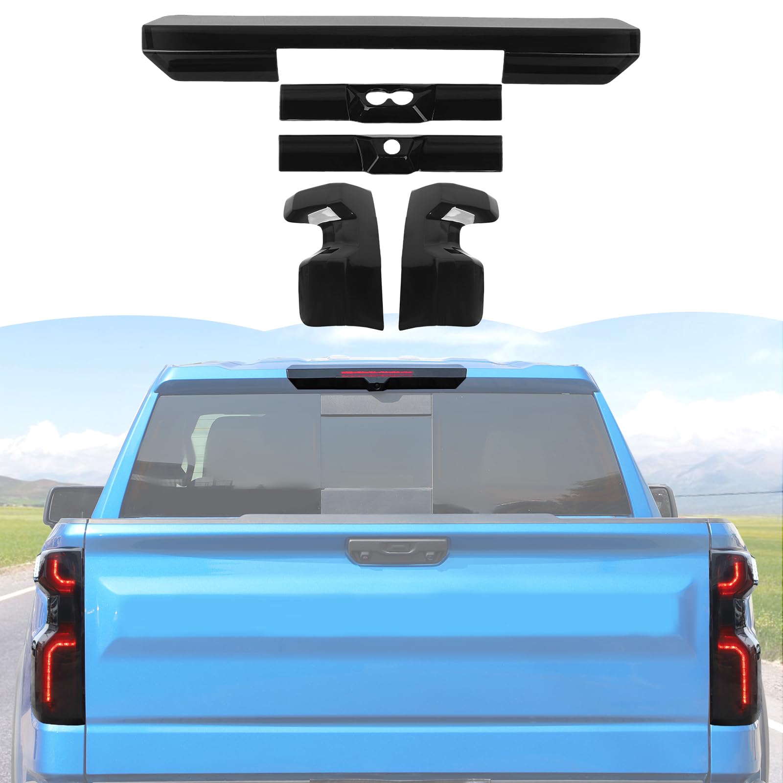 RT-TCZ Tail Light Lamp Cover Third 3rd Brake Light Cover Kit Exterior Accessories for Chevy Silverado 2022 2023 2024 2025,Smoked Black