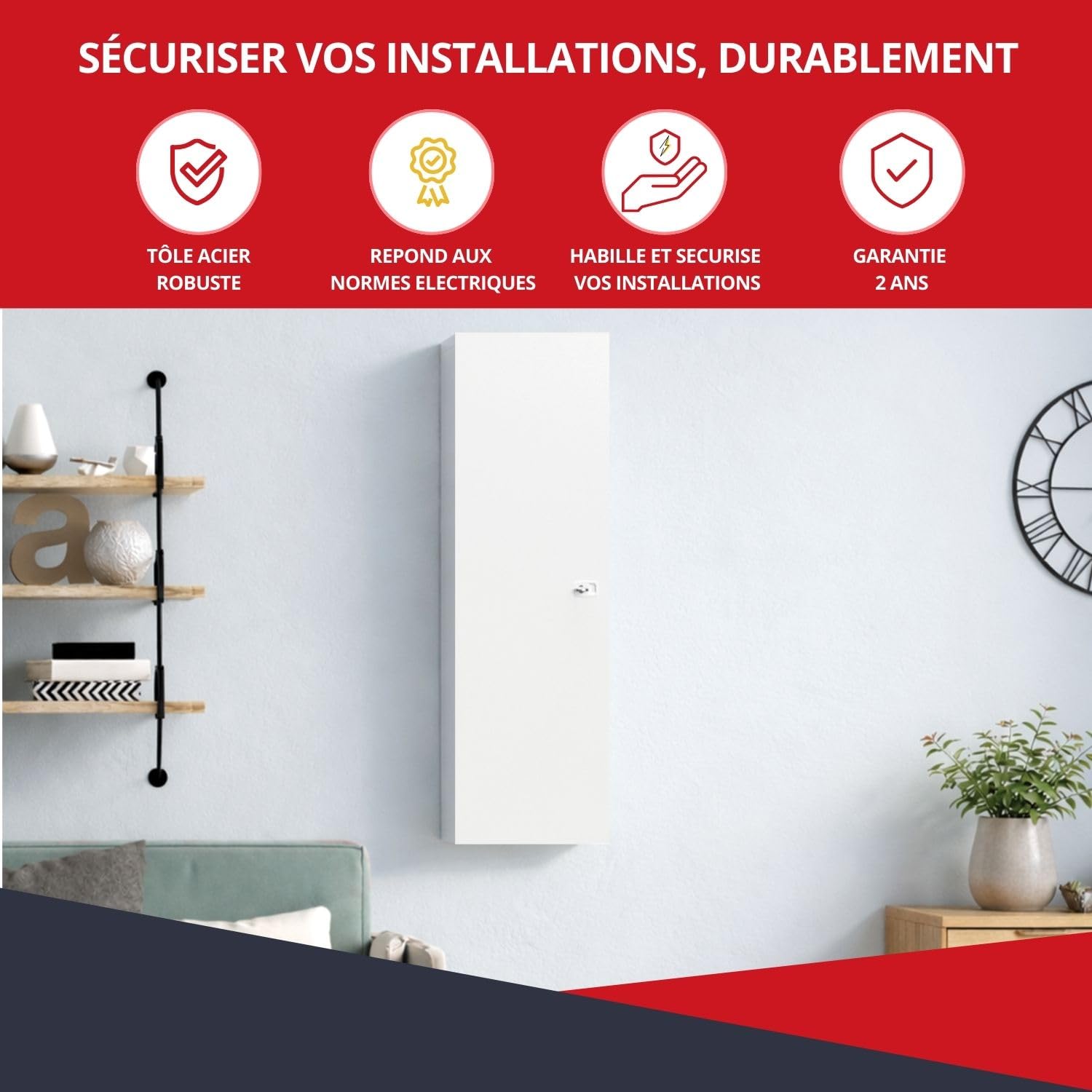 ATOLE - Cofanetto di rivestimento bianco con serratura a chiave per quadri elettrici - H. 790 x L. 340 x P. 140 mm - (taglia 3)