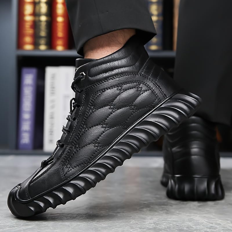 Mens Comfort Boots - Fashionably Trendy, Slip-Resistant, Lace-Up, Vintage-Inspired Design - Ideal for Outdoor Activities and Daily Wear, Ankle-High, Solid Color4