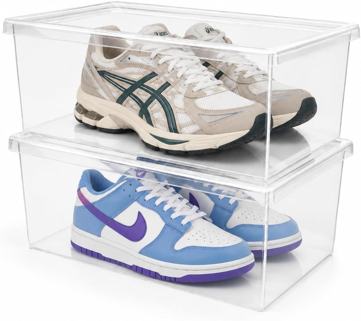 Superio Shoe Box Modern Storage Container 2 Pack - 6.5 Quart/6 Liter, Stackable Plastic Shoe Box Organizer (13.5" L x 8.35" W x 5.2" H)
