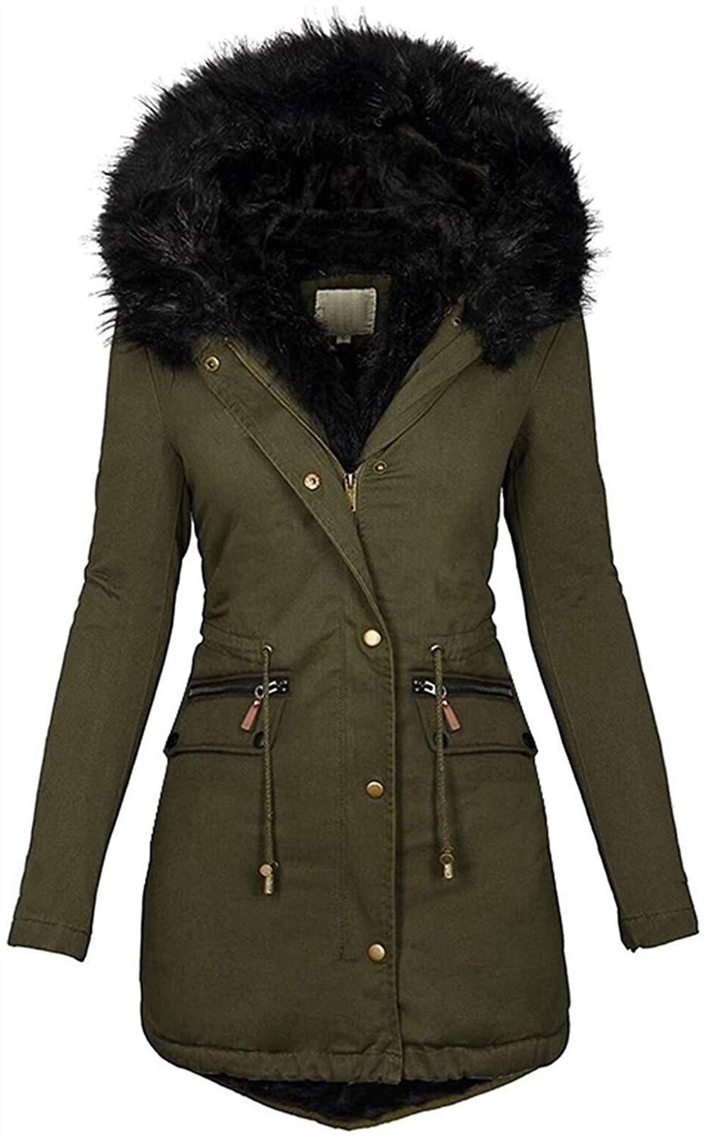 PoJuLadies winter jacket parka coat winter jacket warm long winter jacket fur collar, warm designer winter jacket with hood and teddy fur
