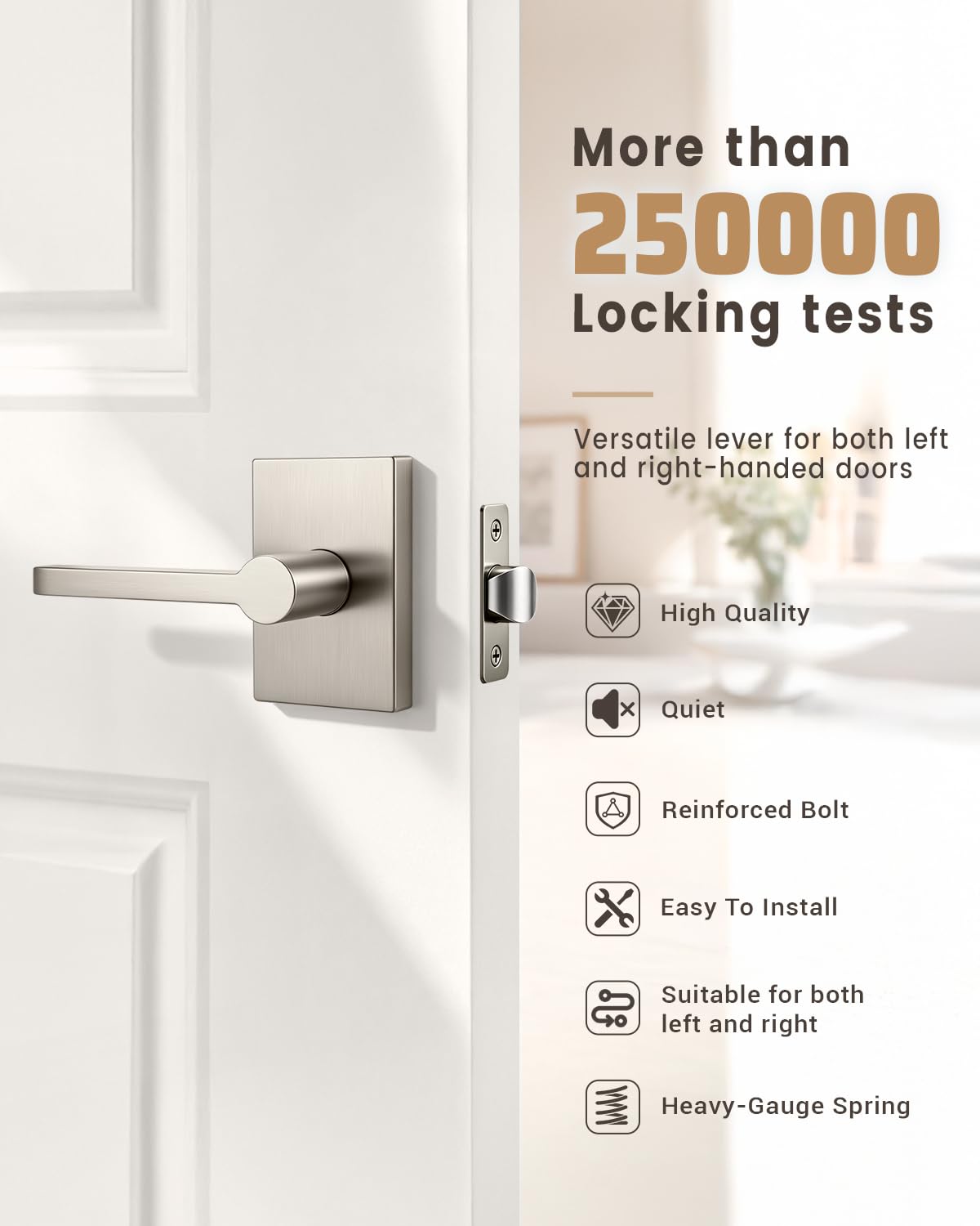 Brushed Nickel Door Knobs - Keyless Passage Handles -4
