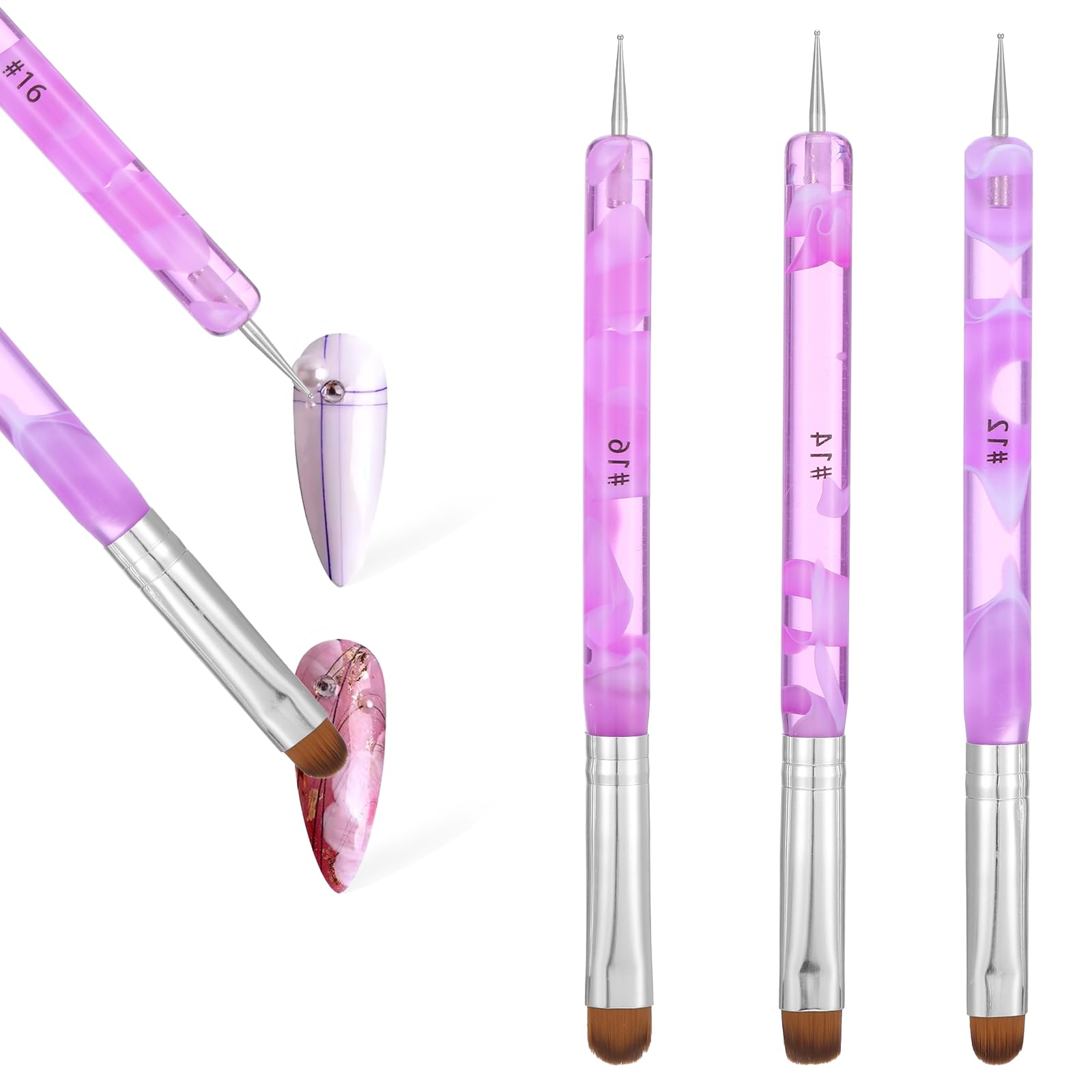 BOHUIZ 3Pcs French Gel Acrylic Nail Art Brush & Dotting Tool, Professional Manicure Tool for Detailed Designs, French Tip Brush with Dotting Detailed