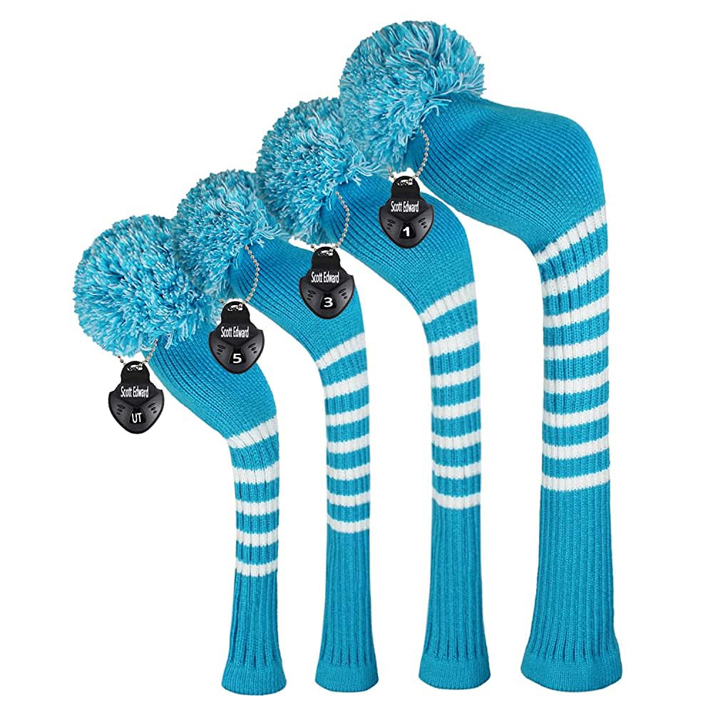 Scott Edward Juego de 4 Fundas de Madera para Cabeza de Conductor (460 CC) Fairways híbrido/UT, Suaves y Gruesas, Atractivas, a Rayas Negras, Rojas y Blancas