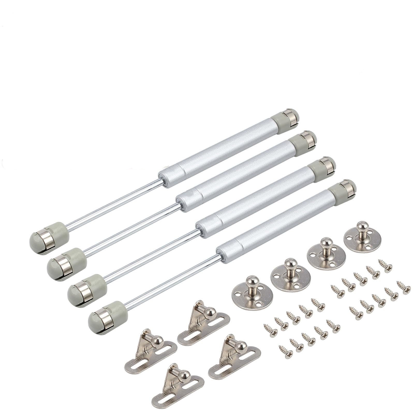 Bohaner 200N Gas Struts, 4Pcs Cabinet Door Hinges Lift Up Spring Flap Gas Strut Support Stay Bar Kitchen Cupboard Box 200N Pressure (Silver 200N) (BH04-319)
