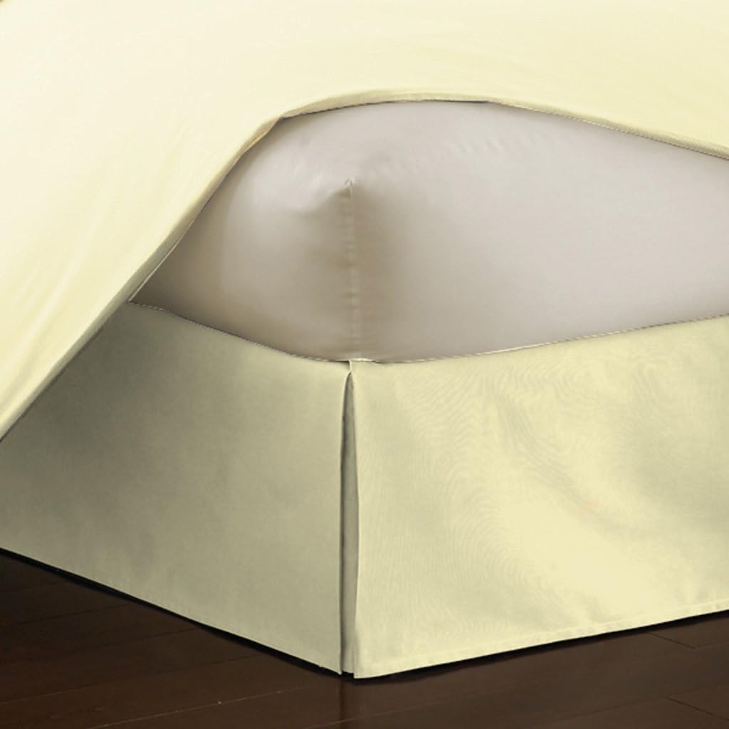 Crown Collection Hotel Beddings 600-Thread-Count 100% Egyptian Cotton 1 Piece Bed Skirt with 14" Drop Length Queen Size Damask Solid, Ivory