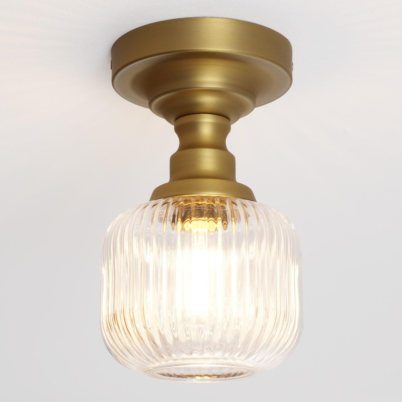 SongCiLT Industrial Close to Ceiling Light Fixture with Striped Glass Lampshade, Vintage Glass Flush Mount Ceiling Light for Kitchen Dining Room Bedroom Hallway Entryway