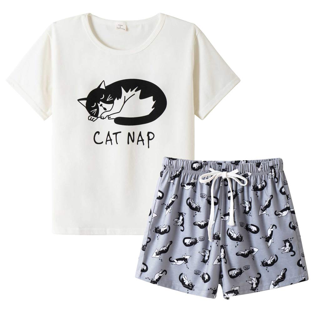 Women Short Sleeve Tee and Shorts Pajama Set Cute Alpaca Print Sleepwear