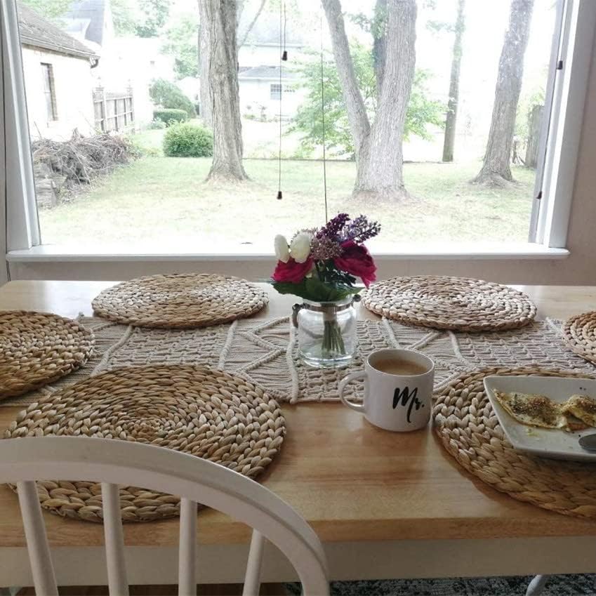 YANGQIHOME 6 Pack, Round Woven Placemats, Natural Water Hyacinth Placemats, Braided Straw Table Mats (30 cm)