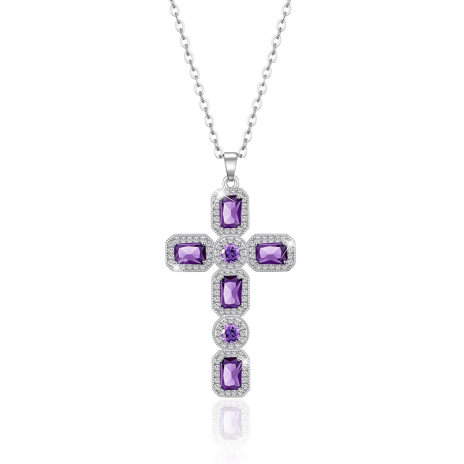 Linawe Cross Necklace for Women, Gold/Silver Jewelry Cross Charm Chain Necklaces, Moissanite Crystal Birthstone Cubic Zirconia Rhinestone Necklace, Religious Gifts
