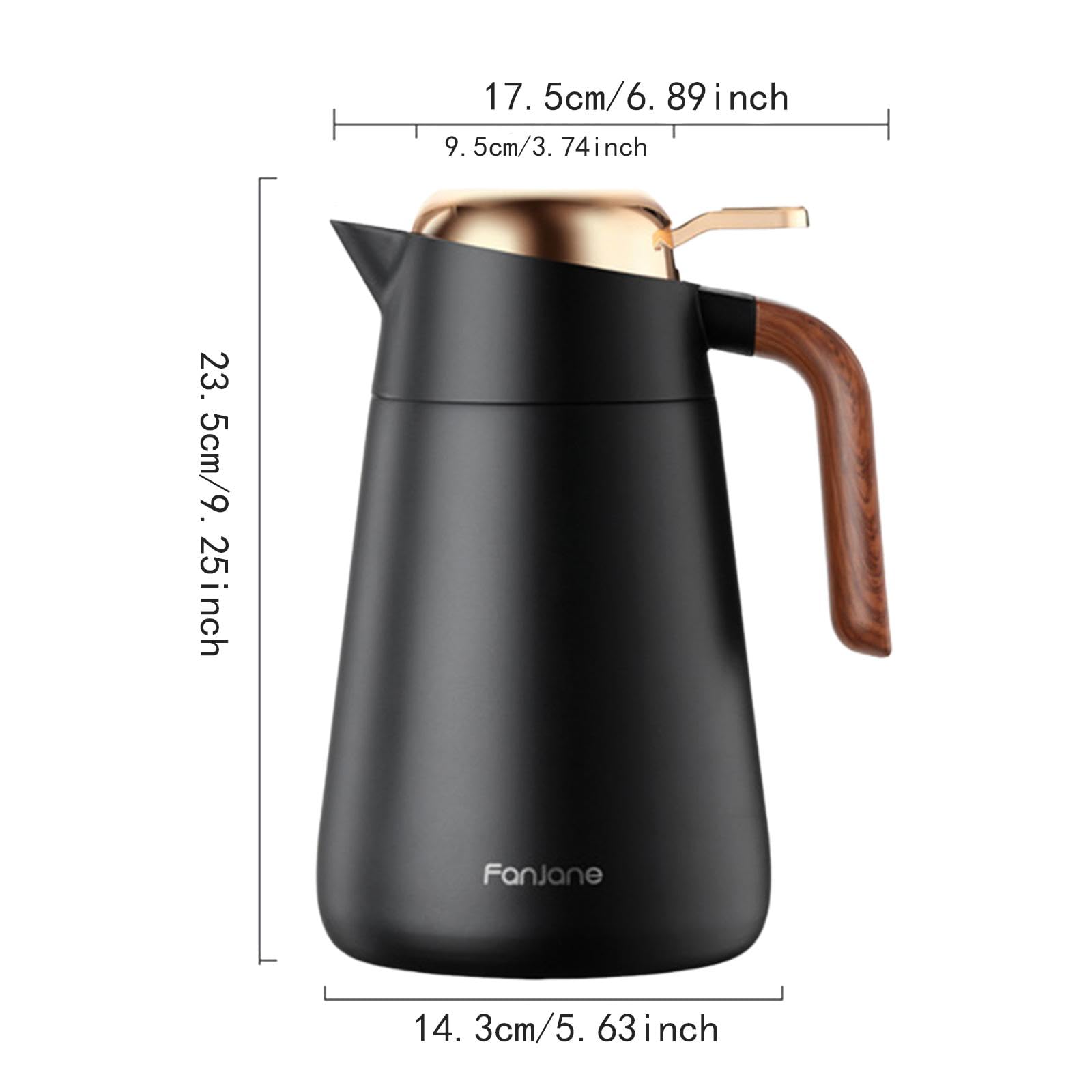 MERIGLARE Jarra Térmica para Café con Tapa Dispensador de Agua Y Té en Acero Inoxidable Doble Pared Aislante Al Vacío Jarra Termo Resistente Adecuada para, Negro, Individual