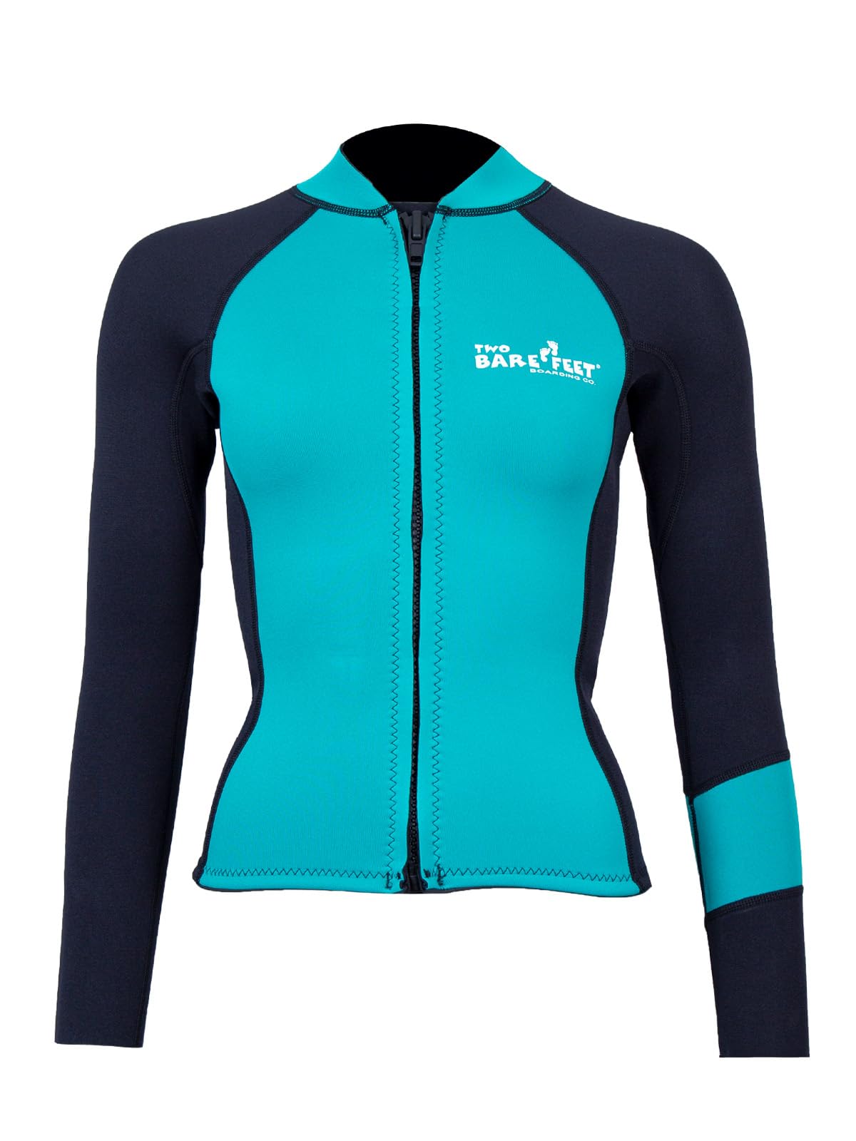 Two Bare Feet Women's Harmony 3mm Neoprene Wetsuit Jacket – Front Zip Thermal Surf Top for Swimming, Paddleboarding & Watersports (Black/Teal, XL)