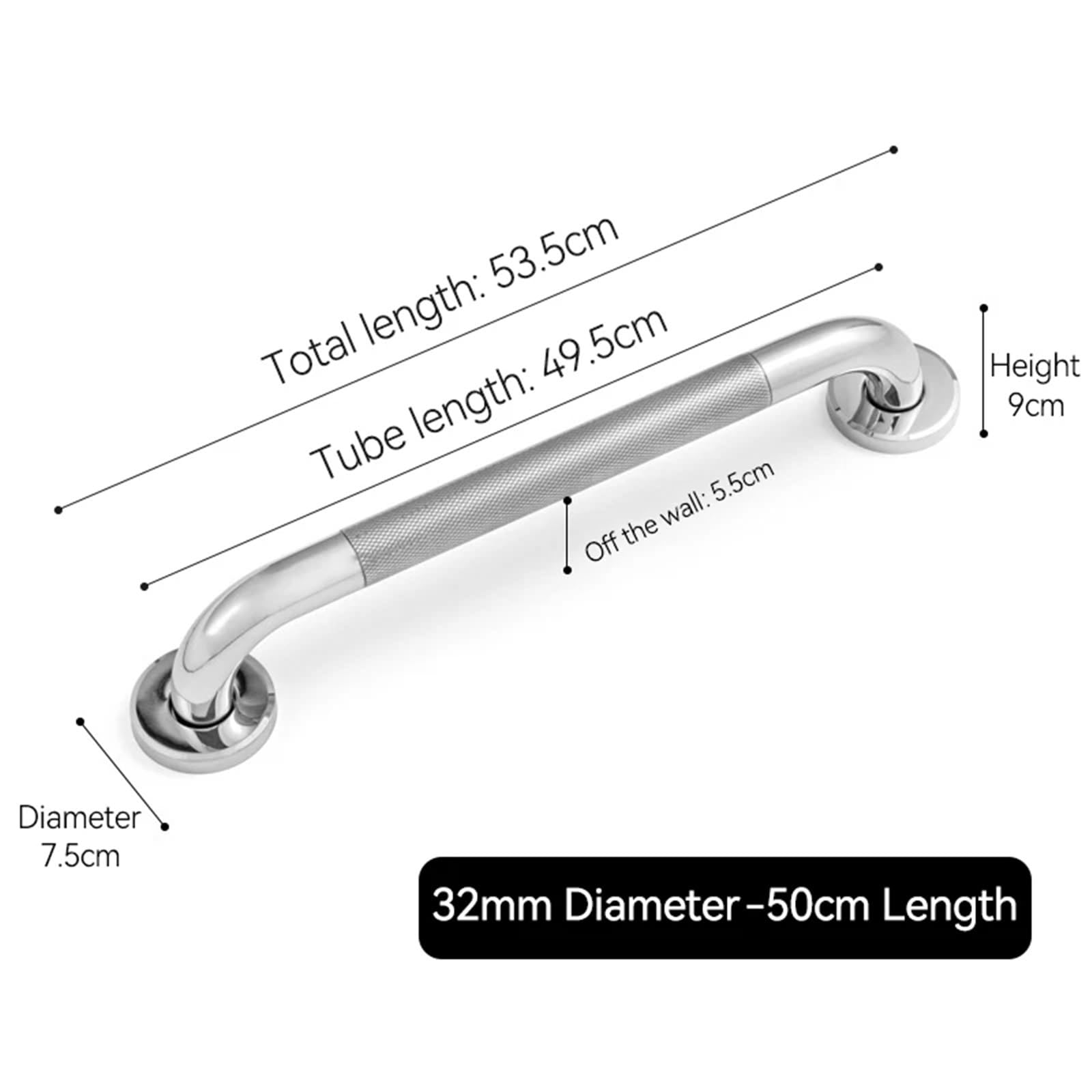 Barras de Apoyo para baños Pasamanos Barra de Agarre Baño Bañera Inodoro Antideslizante Ducha Mango de Apoyo de Seguridad Previene Caídas Accesorio de Baño(Sliver-32mm-50cm)