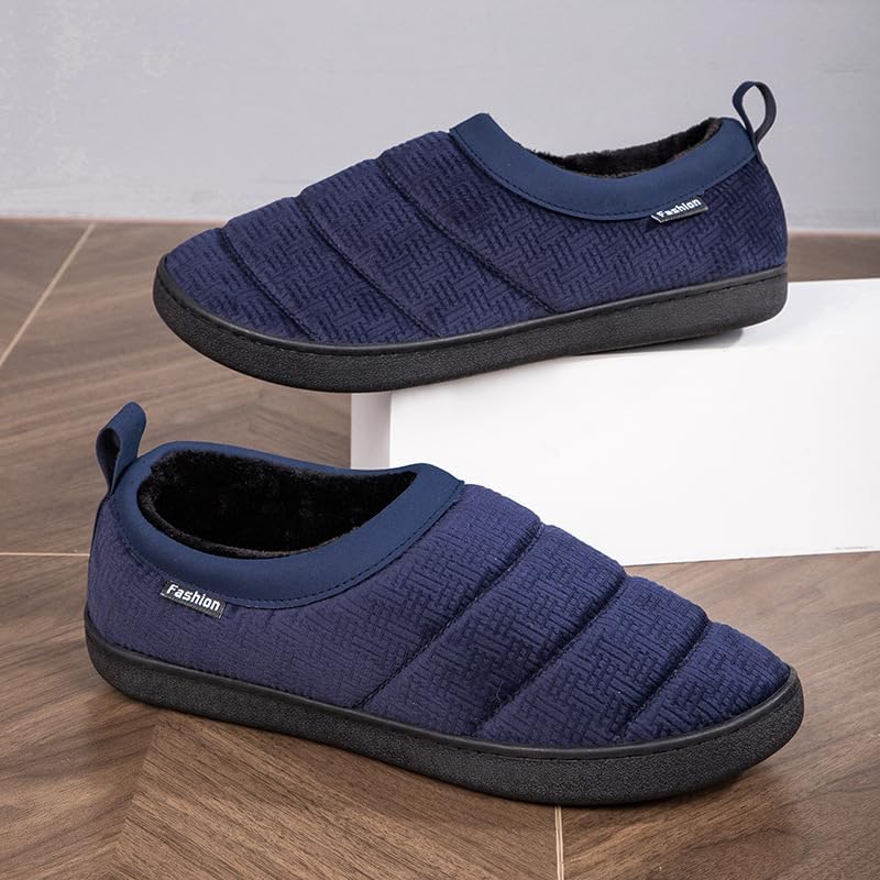 Mens Slip On Shoes Snow Winter Warm Fully Fur Lined Slippers Indoor/Outdoor Fluffy Wide Loafer Anti-Skid Rubber Sole - Image 3