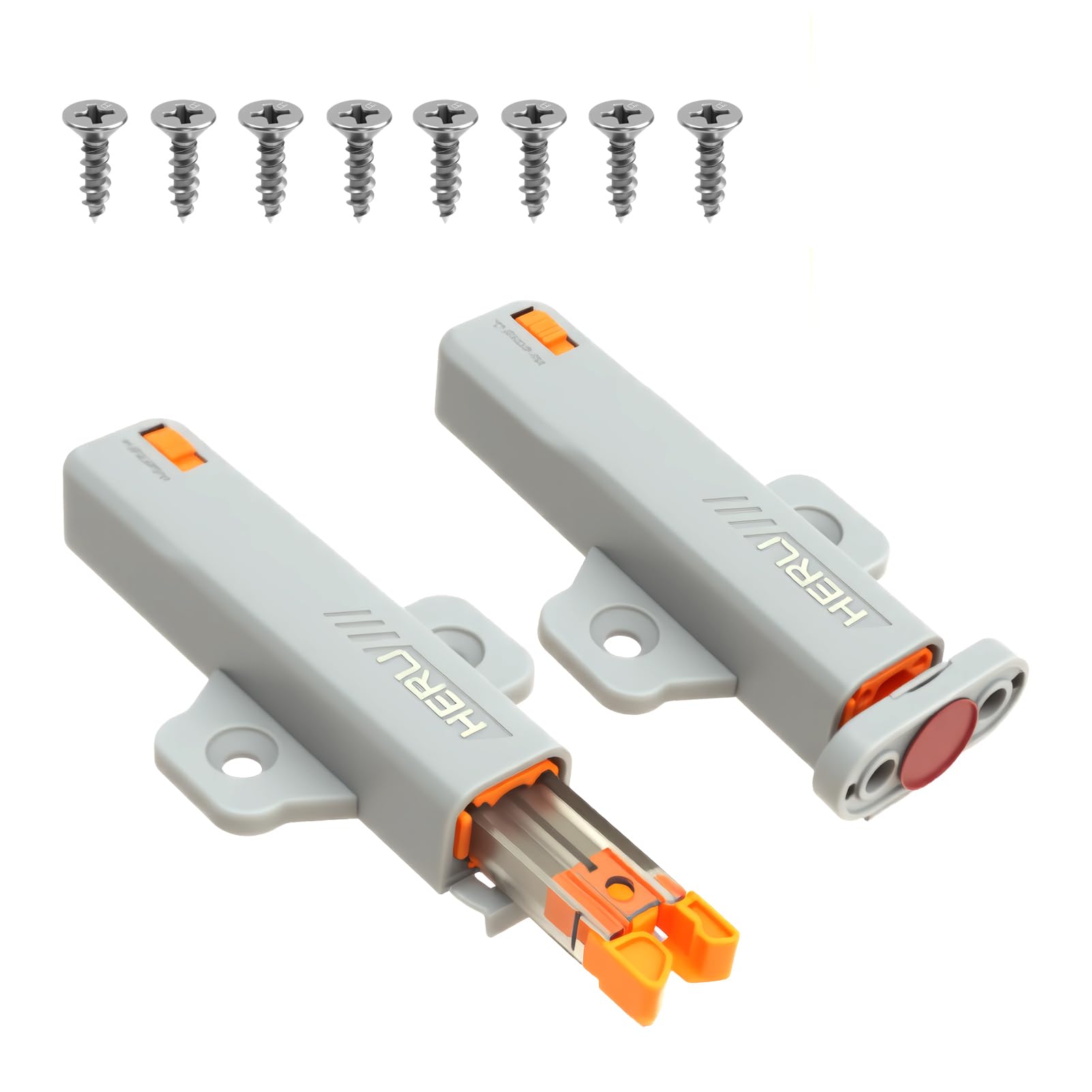 2 PCS Push to Open Door Catches, Handle-Free Snap-on Rebound Latch, Spring Release Push to Open Latch, Door Accessories for Kitchen Cabinets Closets Wardrobes Closures Drawer, Gray